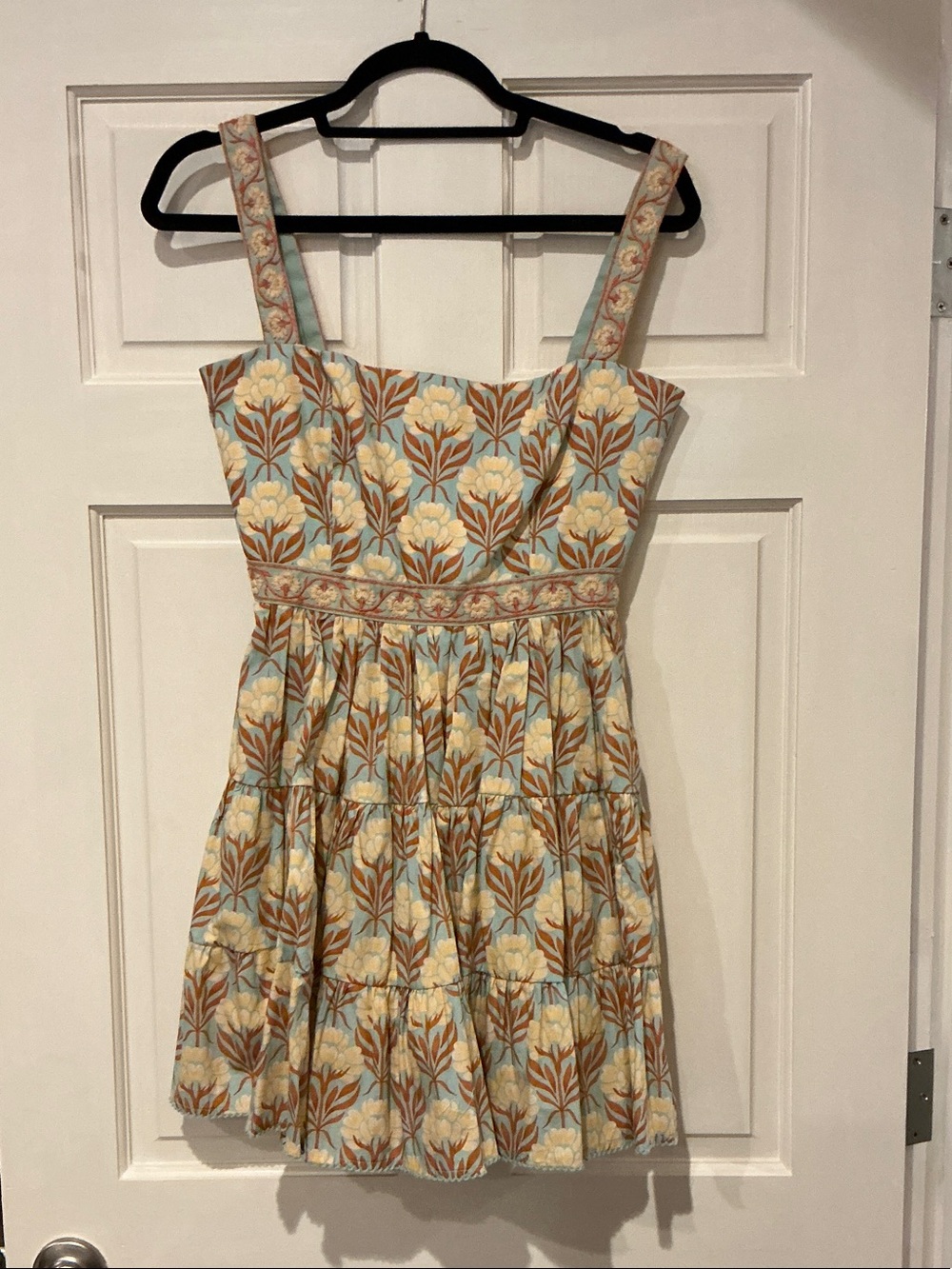 Agua by Agua Bendita Cream, Tan & Light Blue Floral Tiered Sundress